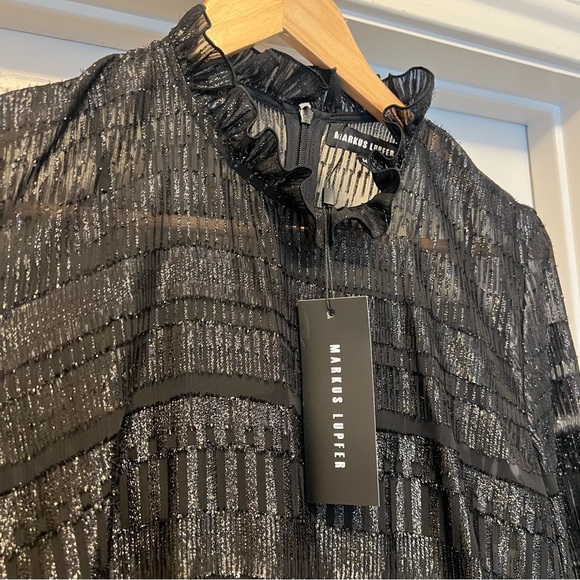 NWT Markus Lupfer Cityscape Metallic Black Dress M - Picture 4 of 9